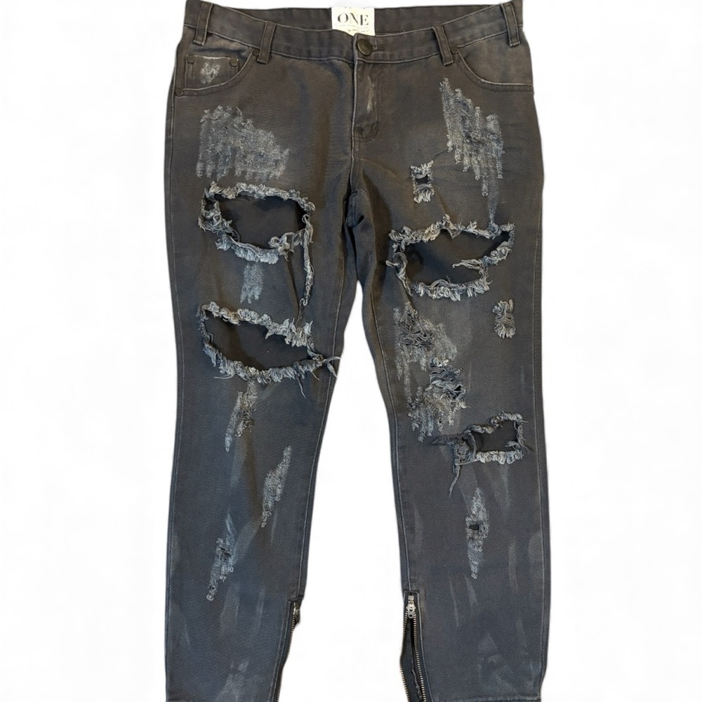 ONE by One Teaspoon trashed free birds Black thrashed Distressed  Jeans